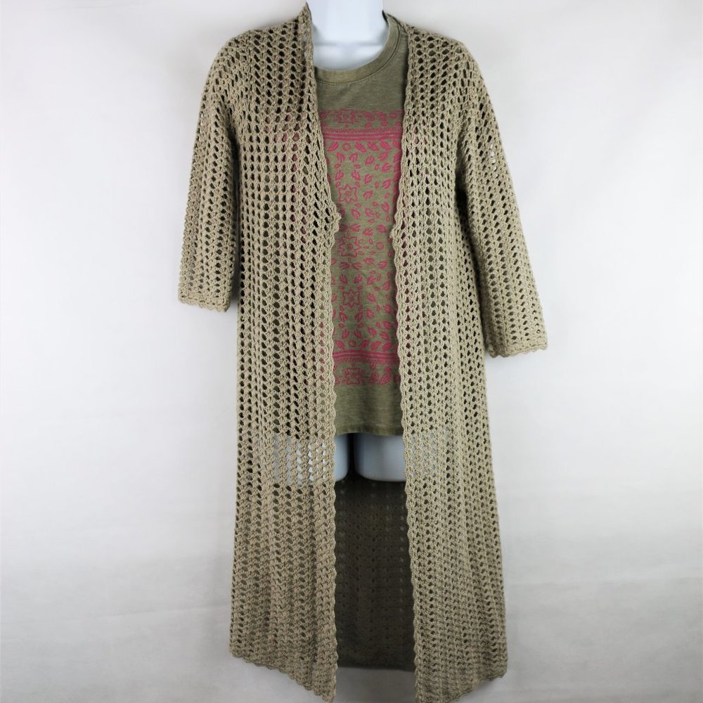 Embroidered Open Front Longline Cardigan